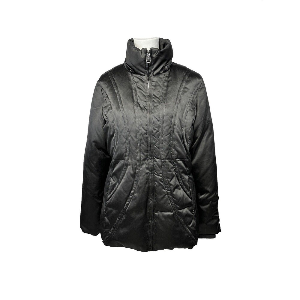 Via Spiga Womens Mock Neck Quilted Puffer Jacket Long Sleeve Front Zip Large